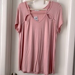 Charlotte Russe pink mauve open front strappy neckline basic soft t shirt 1x